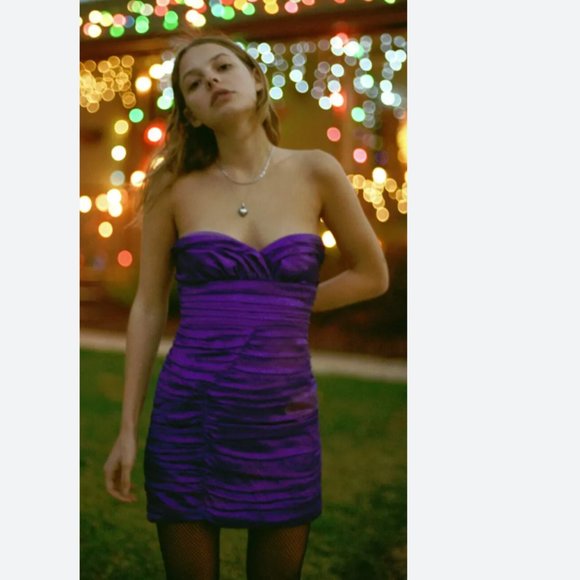 NWOT ZARA DRAPED SHORT DRESS WITH SWEETHEART NECKLINE PURPLE  BLOGGERS Fave - Picture 2 of 8